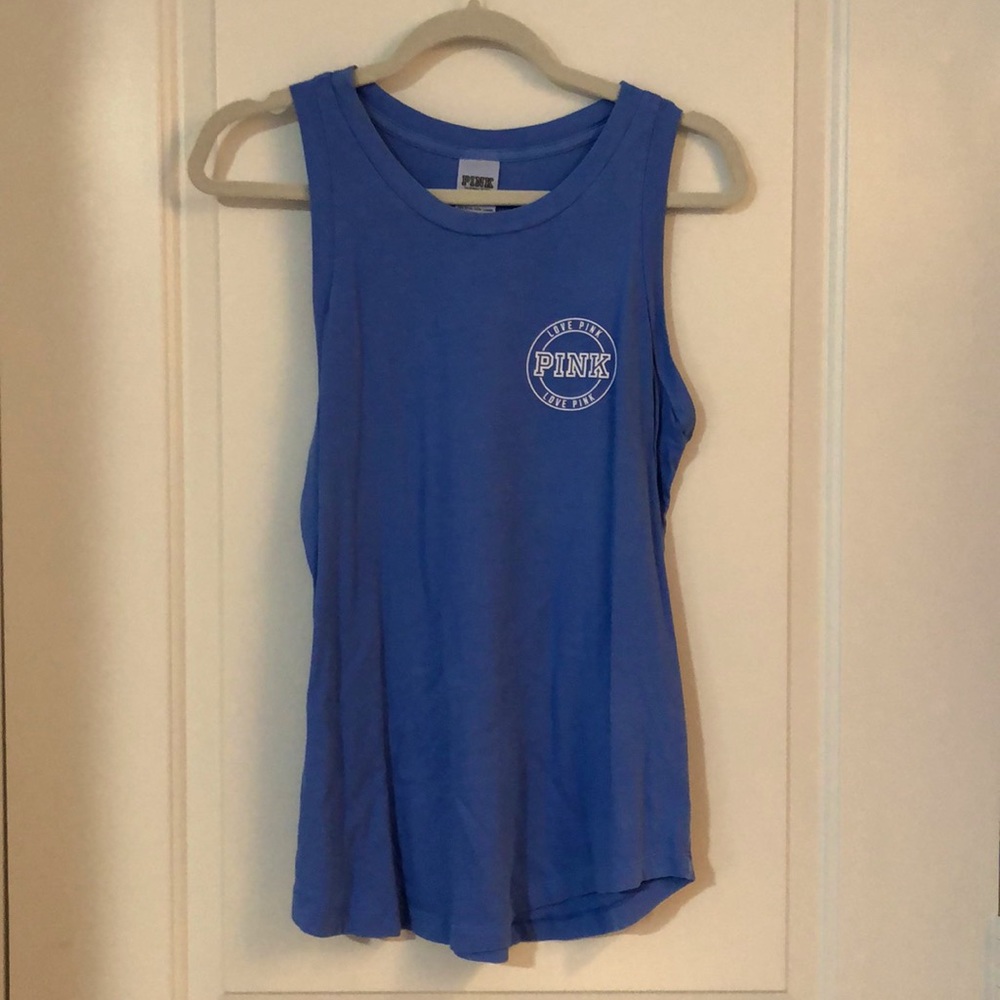Pink brand light blue tank